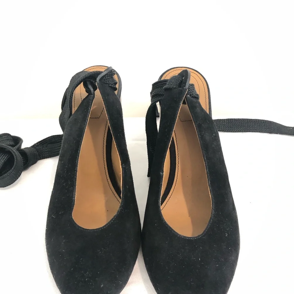 Chloe Black Suede Pumps Heels Ankle Tie Slingback Size 38 Made in Italy - Picture 3 of 6